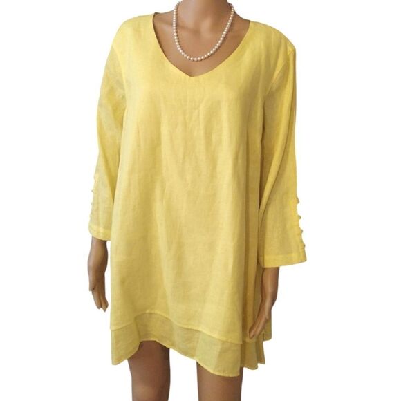NWT Ali Miles Women's Size XL Solid Yellow Linen Long Tunic Blouse Top - Picture 1 of 11